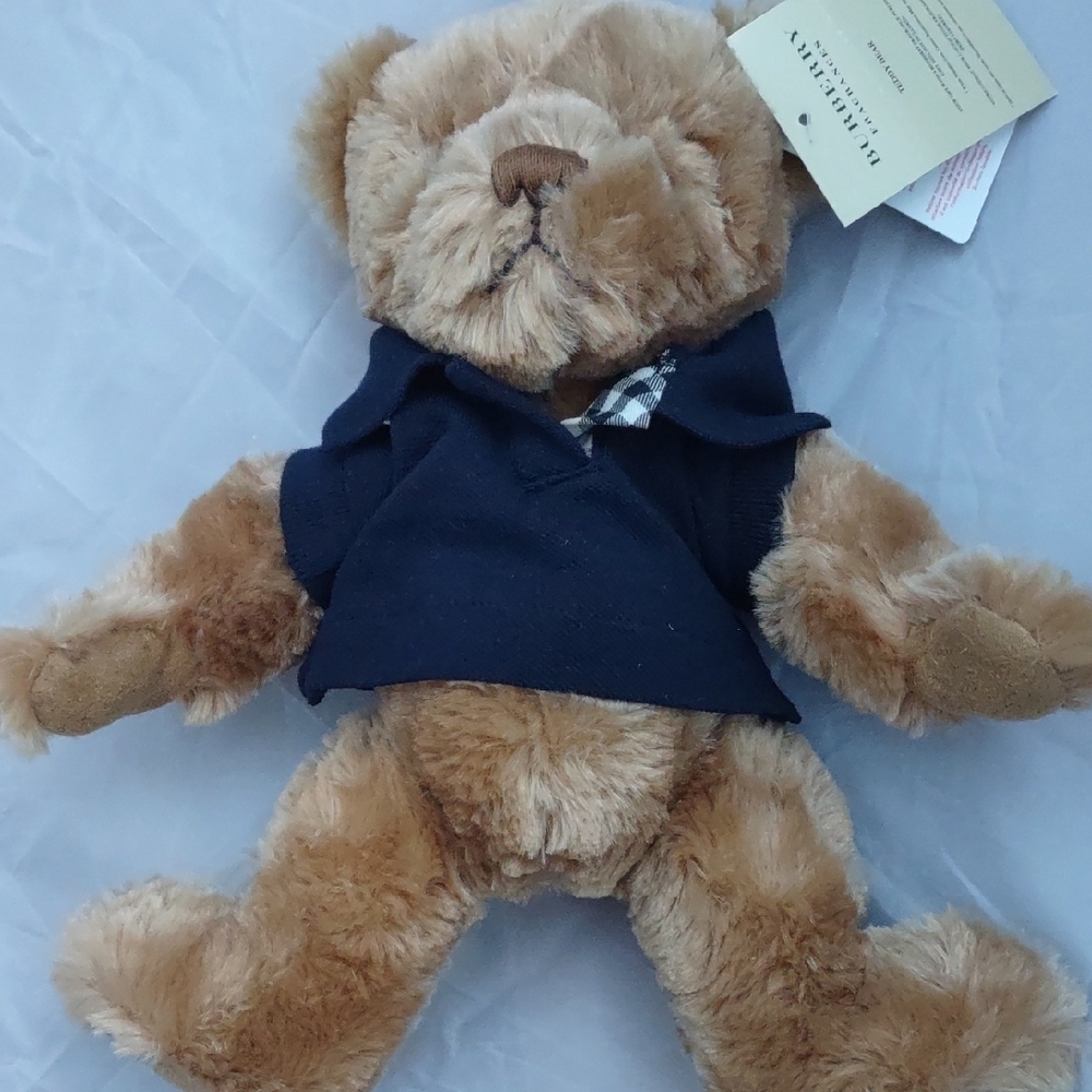 Burberry Tan Teddy Bear with Navy Shirt - Picture 4 of 6